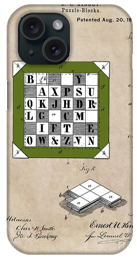 Patent Art iPhone Case featuring the digital art patent Kinsey Puzzle Blocks 1878 by Justyna Jaszke JBJart