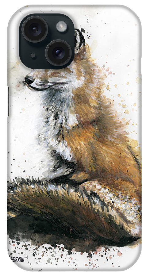 Fox iPhone Case featuring the painting Patiently Waiting by Arleana Holtzmann