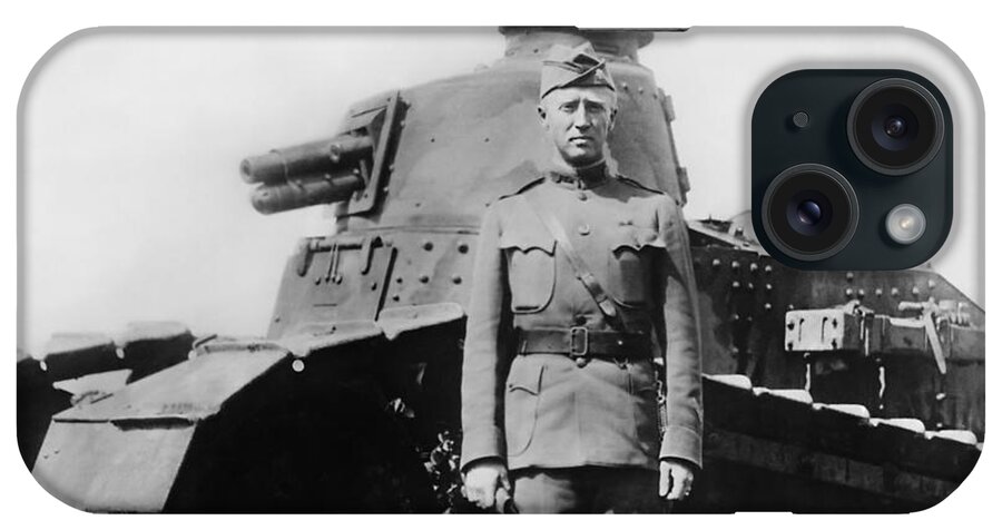George Patton iPhone Case featuring the photograph Patton Beside a Renault Tank - WWI by War Is Hell Store