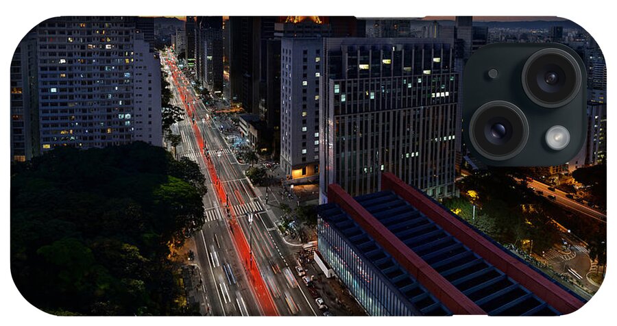 Brazil iPhone Case featuring the photograph Paulista Avenue and MASP at Dusk - Sao Paulo - Brazil by Carlos Alkmin
