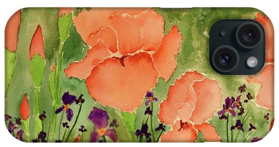 Barrieloustark iPhone Case featuring the painting Peachy Watercolor Iris by Barrie Stark