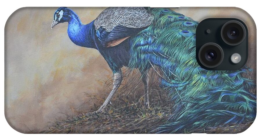 Wildlife Paintings iPhone Case featuring the painting Peacock by Alan M Hunt