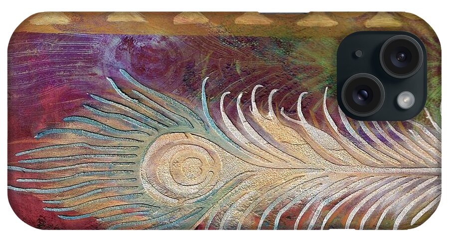 Monoprint iPhone Case featuring the painting Peacock Pride by Cynthia Westbrook