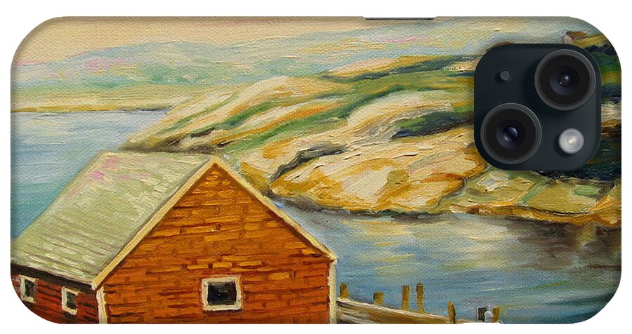 Peggy's Cove Harbor View iPhone Case featuring the painting Peggys Cove Harbor View by Carole Spandau