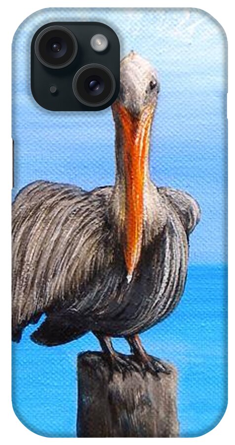 Pelican iPhone Case featuring the painting Pelican on Pier by JoAnn Wheeler