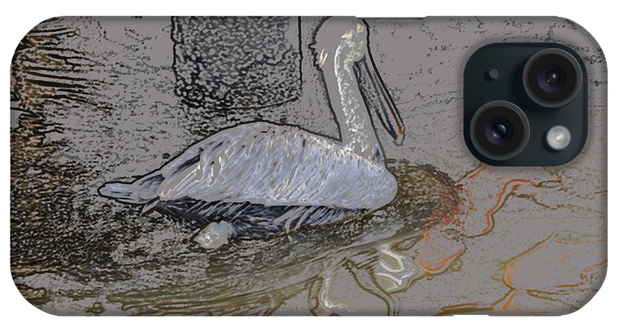 Pelican iPhone Case featuring the digital art Pelican Swim III Color Pencil by Jody Lovejoy