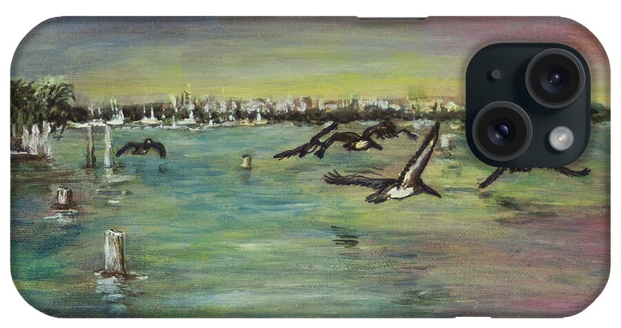 Ocean iPhone Case featuring the painting Pelicans Fly by Janis Lee Colon