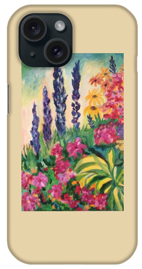 Flower Landscape iPhone Case featuring the painting Perennials by Judy Dimentberg