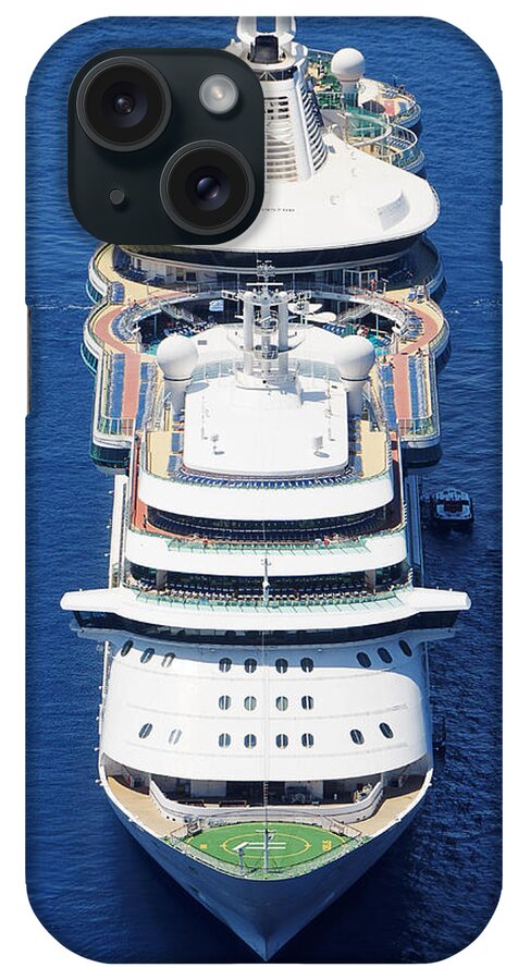Darin Volpe Ships And Boats iPhone Case featuring the photograph Perfectly Parked -- Brilliance of the Seas in the Santorini Caldera, Greece by Darin Volpe