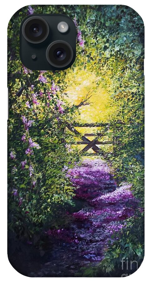 Inspirational iPhone Case featuring the painting Petal strewn pathway, into the light by Lizzy Forrester