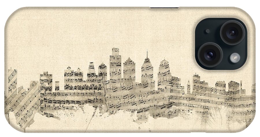 Philadelphia iPhone Case featuring the digital art Philadelphia Pennsylvania Skyline Sheet Music Cityscape by Michael Tompsett