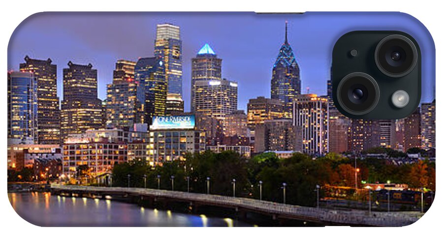 Philadelphia Skyline Dusk iPhone Case featuring the photograph Philadelphia Philly Skyline at Dusk from near South Color Panorama by Jon Holiday