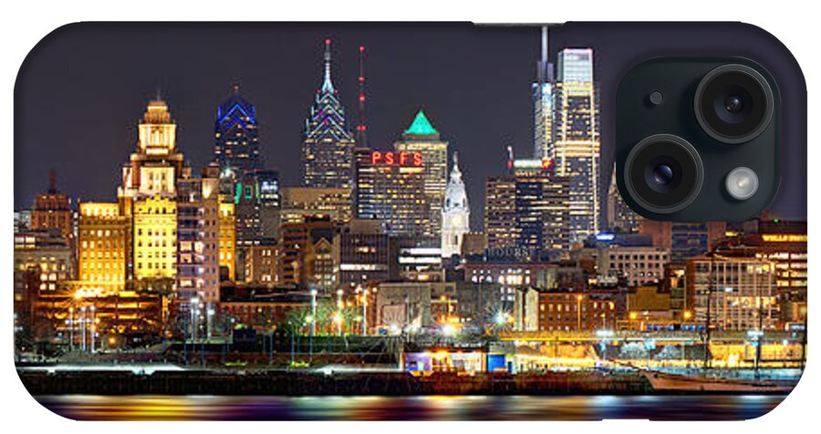 #faatoppicks iPhone Case featuring the photograph Philadelphia Philly Skyline at Night from East Color by Jon Holiday