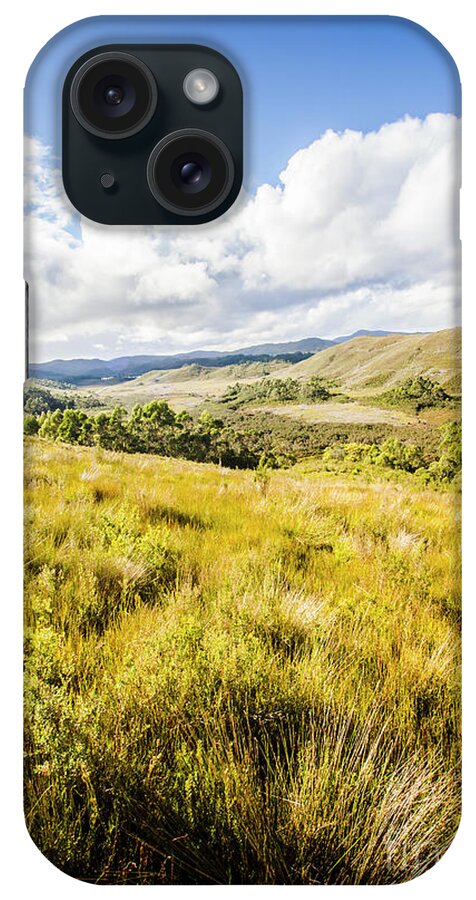 Zeehan iPhone Case featuring the photograph Picturesque tasmanian field landscape by Jorgo Photography