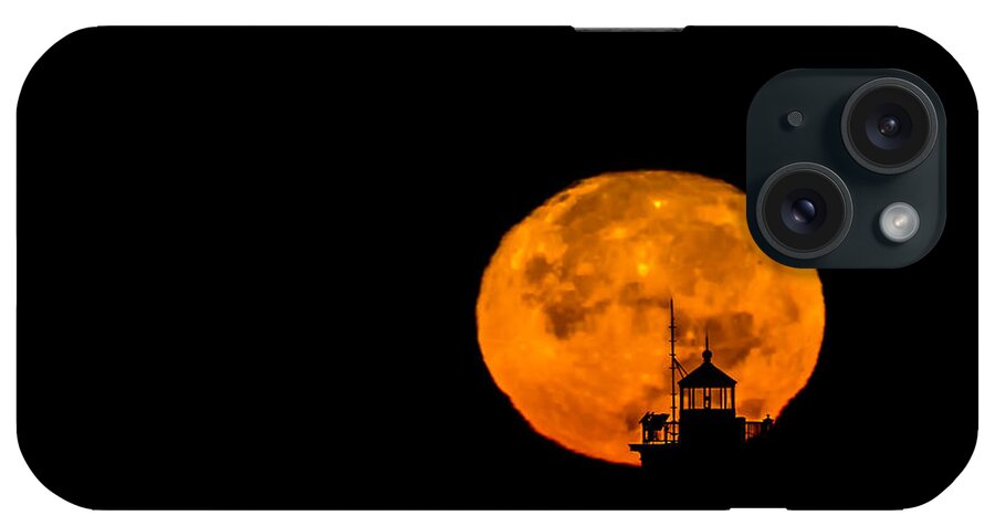 Lighthouse iPhone Case featuring the photograph Pierhead Supermoon Silhouette by Everet Regal