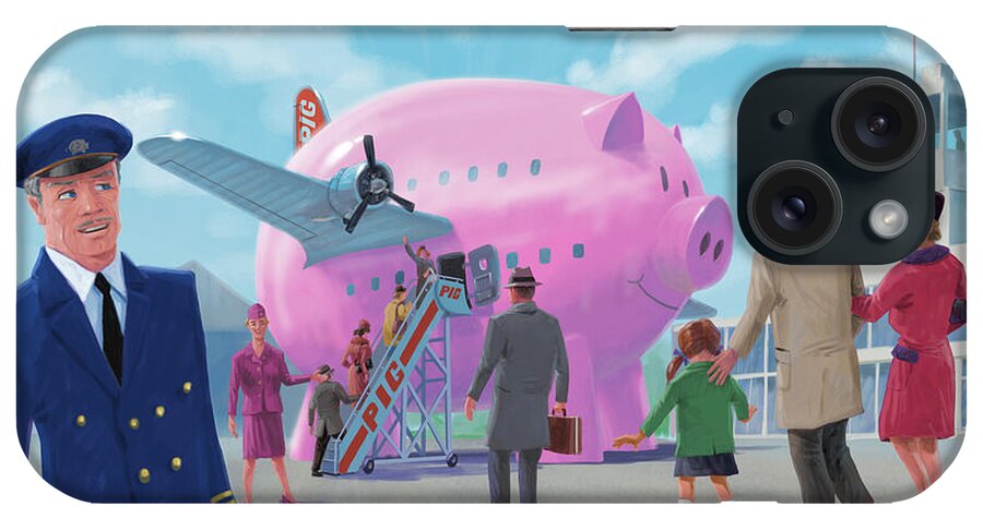 Flying iPhone Case featuring the digital art Pig Airline Airport by Martin Davey