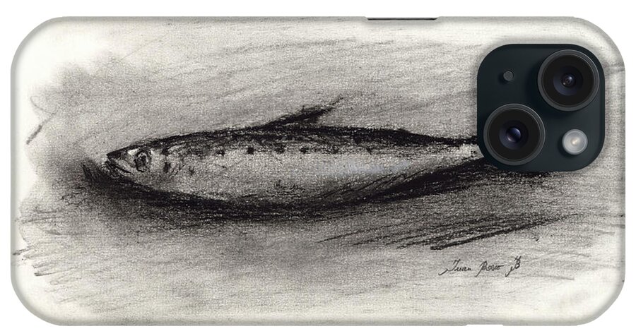 Pilchard Charcoal iPhone Case featuring the painting Pilchard Drawing by Juan Bosco