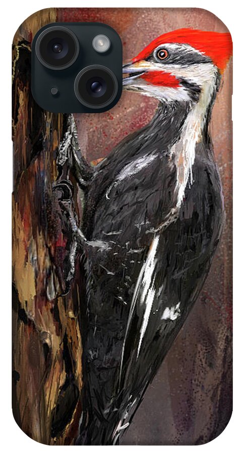 Pileated Woodpecker iPhone Case featuring the painting Pileated Woodpecker Art by Lourry Legarde