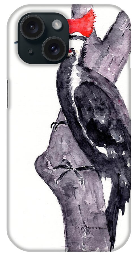 Woodpecker iPhone Case featuring the painting Pileated Woodpecker in tree by Claudia Hafner