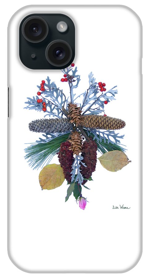Lise Winne iPhone Case featuring the digital art Pine Cone Bouquet by Lise Winne