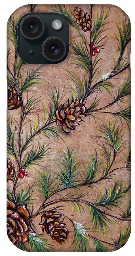 Acrylic iPhone Case featuring the painting Pine Cones and Spruce Branches by Nancy Mueller