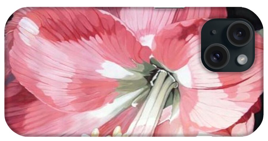 Pink Amaryllis iPhone Case featuring the painting Pink Amaryllis by Laurie Rohner