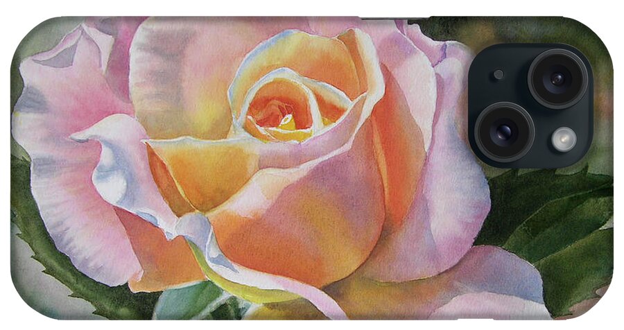 Rose iPhone Case featuring the painting Pink and Peach Rose Bud by Sharon Freeman