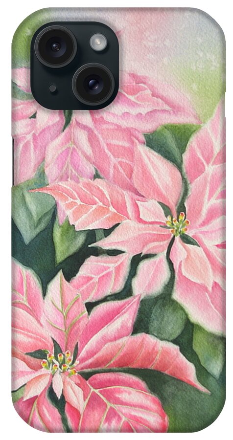 Pink Poinsettias iPhone Case featuring the painting Pink Delight by Deborah Ronglien