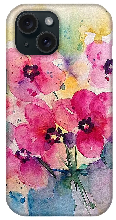 Pink Flowers iPhone Case featuring the painting pink Flowers 3 by Britta Zehm