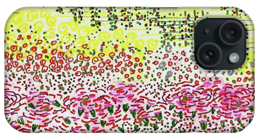 Pink Flowers And Trellis iPhone Case featuring the drawing Pink Flowers and Trellis by Corinne Carroll