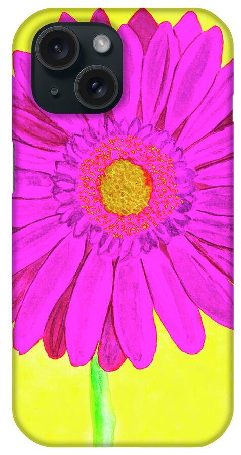 Gerbera iPhone Case featuring the painting Pink gerbera on yellow, watercolor by Irina Afonskaya