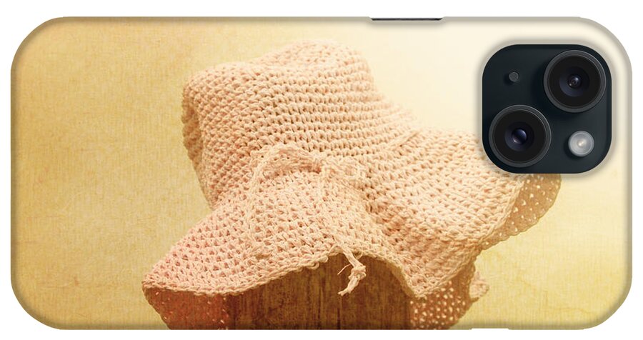 Farm iPhone Case featuring the photograph Pink girls hat on farmyard fence post by Jorgo Photography