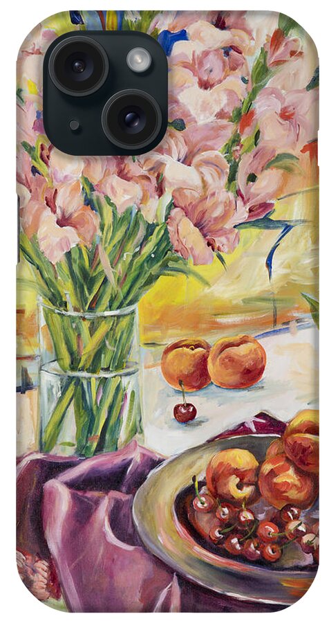 Still Life iPhone Case featuring the painting Pink Gladioas by Ingrid Dohm