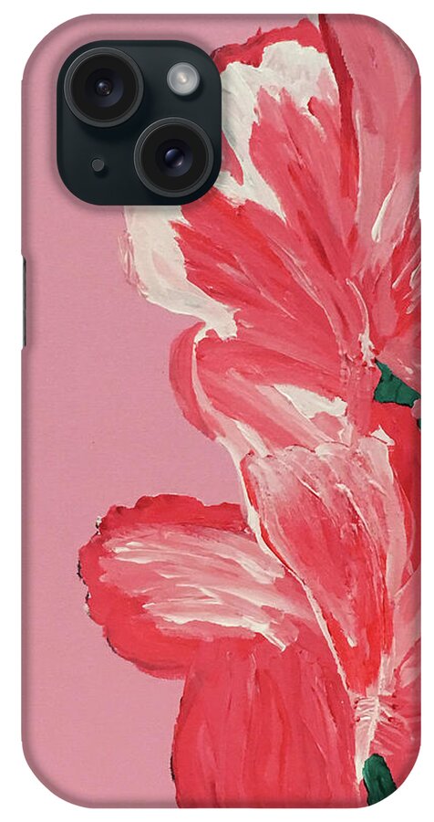 Hibiscuses iPhone Case featuring the painting Pink Hibiscus Flowers by Karen Nicholson