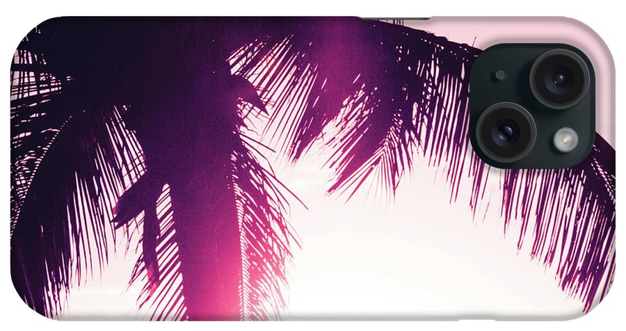 Pink iPhone Case featuring the photograph Pink Palm Tree Silhouettes Kihei Tropical Nights by Sharon Mau