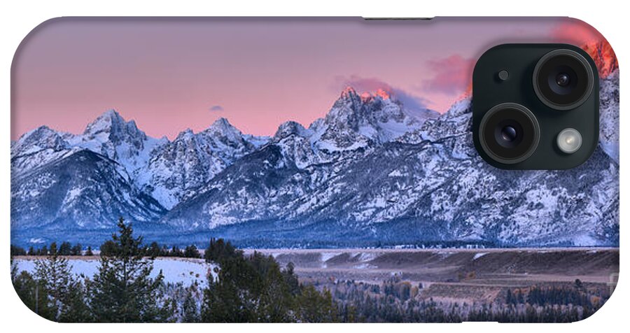 Snake River Overlook iPhone Case featuring the photograph Pink Peaks Over The Snake River Overlook by Adam Jewell