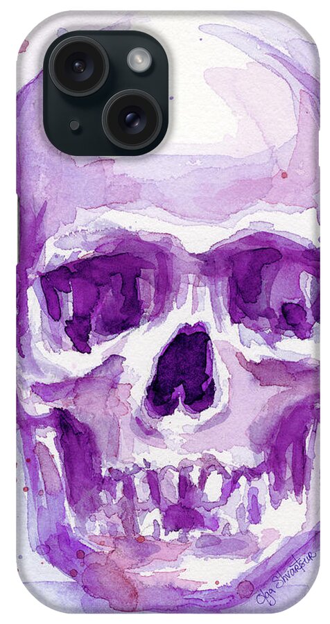 Purple iPhone Case featuring the painting Pink Purple Skull by Olga Shvartsur