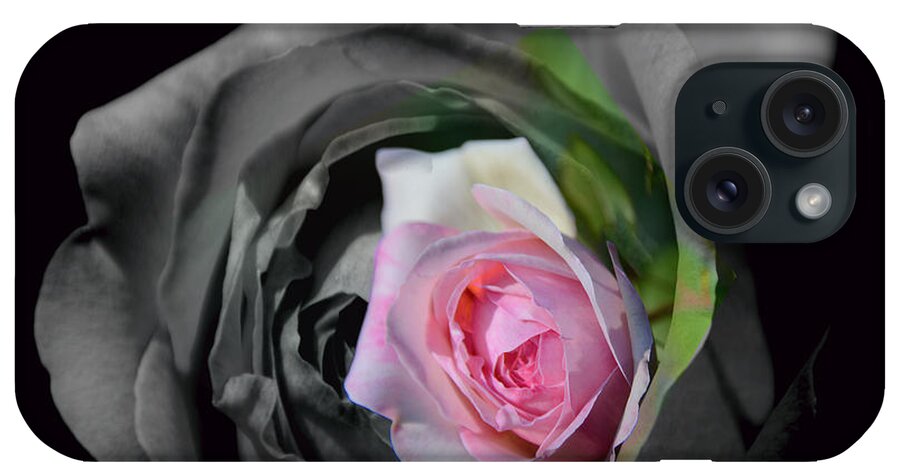 Pink iPhone Case featuring the photograph Pink Rose Shades of Grey by Elaine Hunter