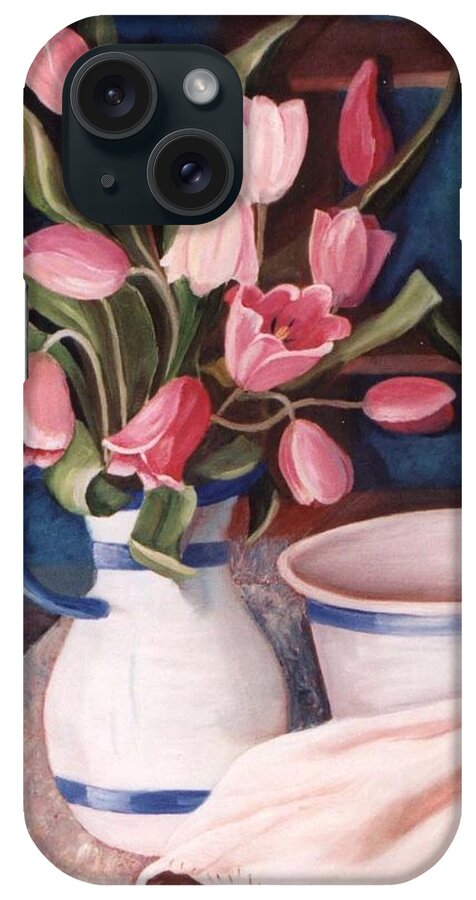 Pink Tulips iPhone Case featuring the painting Pink Tulips by Renate Wesley