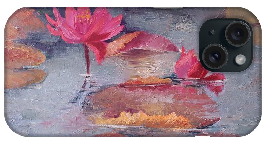 Waterlilies iPhone Case featuring the painting Pink waterlilies by Vali Irina Ciobanu