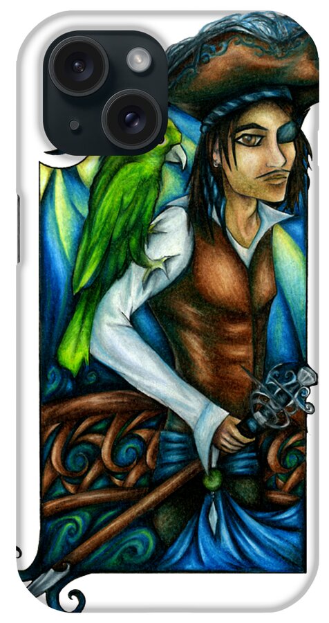 Pirate Art iPhone Case featuring the drawing Pirate With Parrot Art by Kristin Aquariann