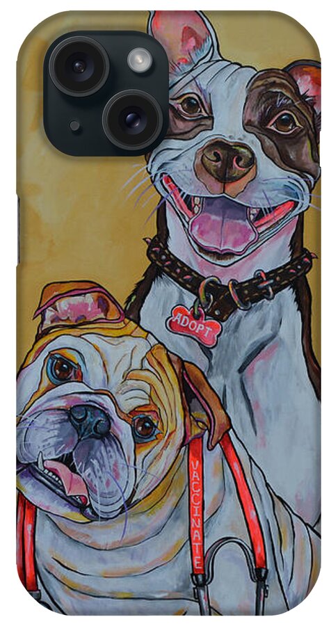 Pit Bull Dog iPhone Case featuring the painting Pitbull and Bulldog by Patti Schermerhorn