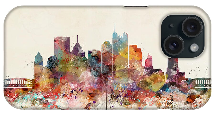 Pittsburgh iPhone Case featuring the painting Pittsburgh Pennsylvania Skyline by Bri Buckley