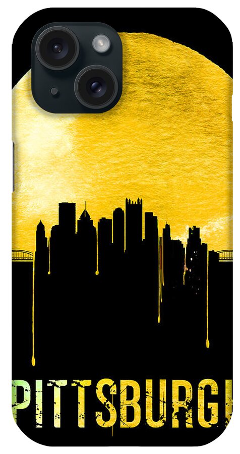 Pittsburgh iPhone Case featuring the painting Pittsburgh Skyline Yellow by Naxart Studio