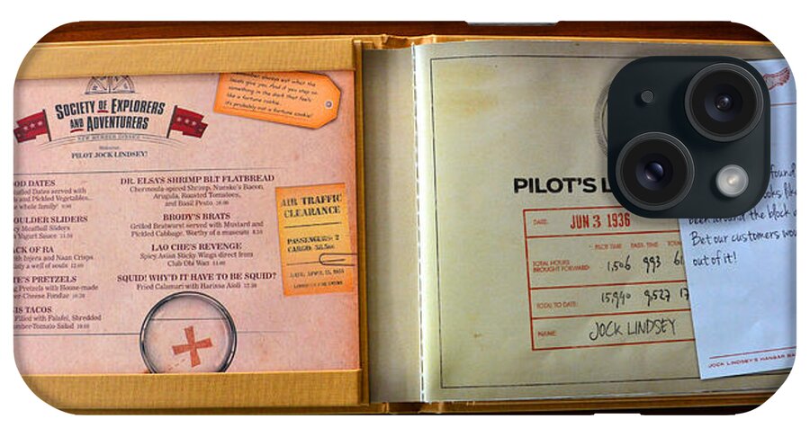 Pilots Log Bar Menu iPhone Case featuring the photograph Pilots log bar menu page one by David Lee Thompson