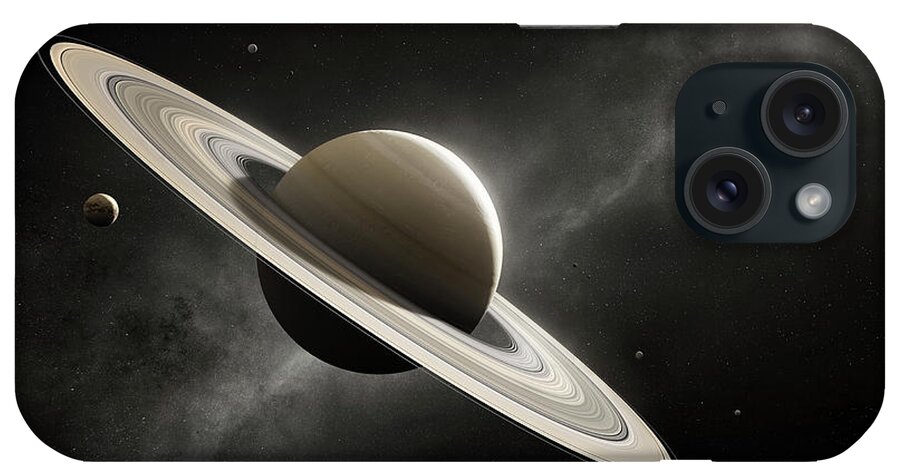 #faatoppicks iPhone Case featuring the photograph Planet Saturn with major moons by Johan Swanepoel