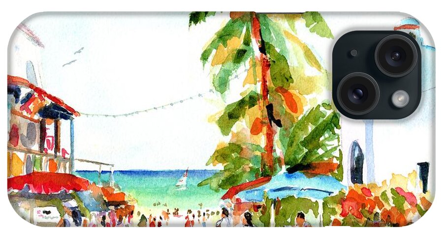 Playa Del Carmen iPhone Case featuring the painting Playa del Carmen Shops and Church by Carlin Blahnik CarlinArtWatercolor