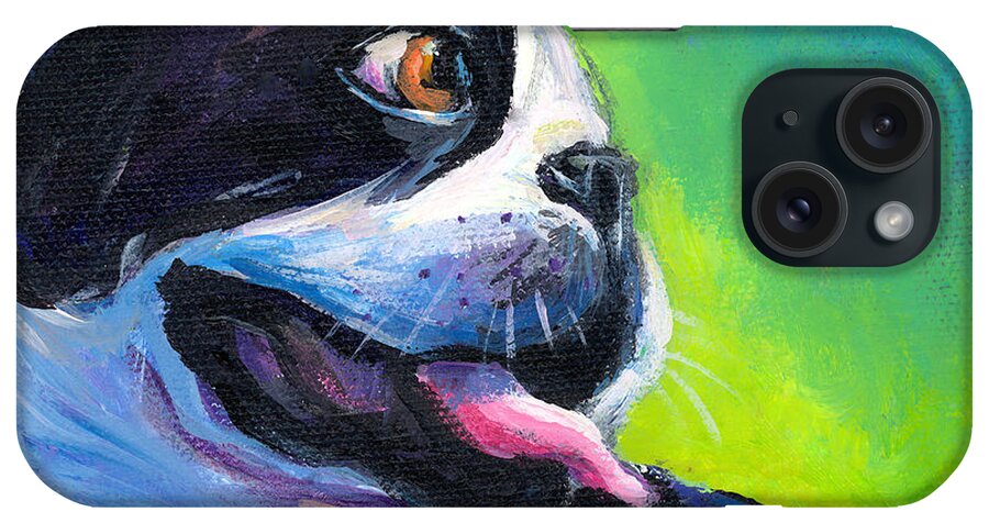 Boston Terrier Painting iPhone Case featuring the painting Playful Boston Terrier by Svetlana Novikova