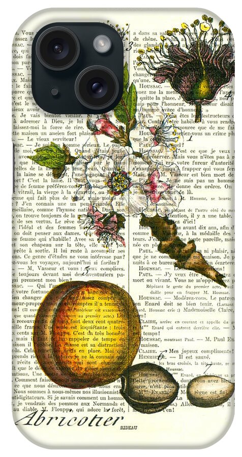 Apricot Prints iPhone Case featuring the digital art Apricot tree, fruit and blossom plant antique illustration by Madame Memento