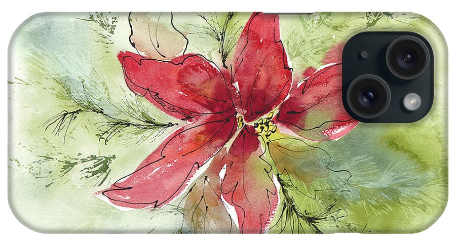 Christmas Poinsettia iPhone Case featuring the painting Poinsettia sideways by Lisa Debaets